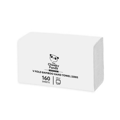 Kéztörlő, bambusz, V hajtogatott, 2 rétegű, 160 lap, 21,5x22,5 cm, CHEEKY PANDA, fehér